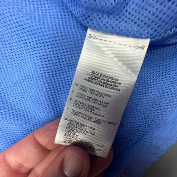 Adidas Women's Full Zip Running Jacket Large Blue Windbreaker 3 Stripes - Picture 7 of 7